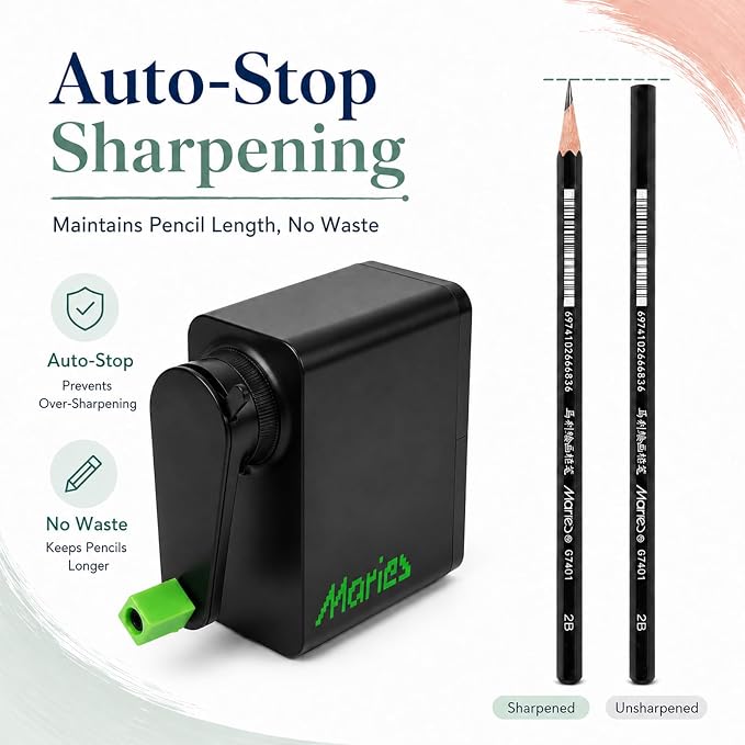 Marie's Long Point Manual Pencil Sharpener, 5-Level Adjustable Hand Crank - Image 3