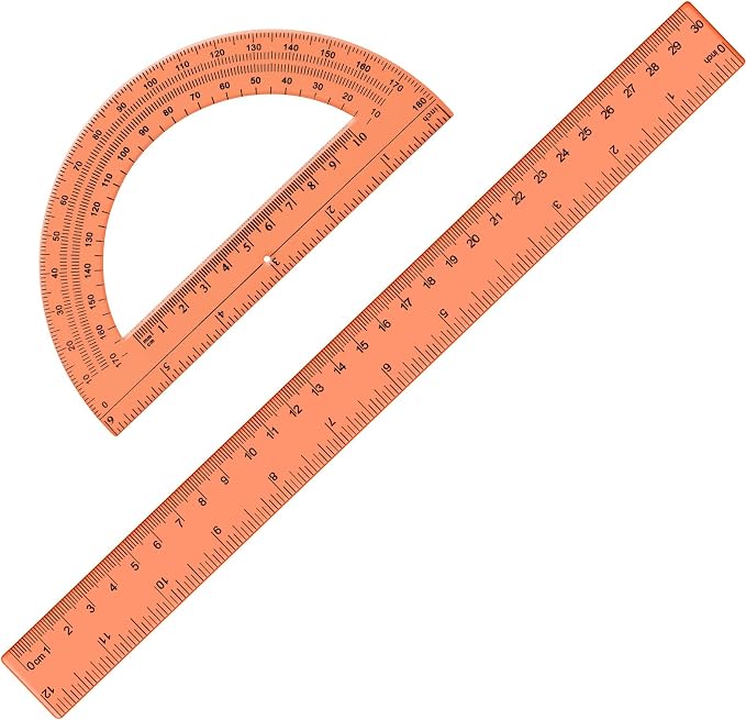 Zonon 2 Pcs 12 Inch Clear Ruler and 6 Inch Plastic Protractor Set, Dual Scale by Zonon