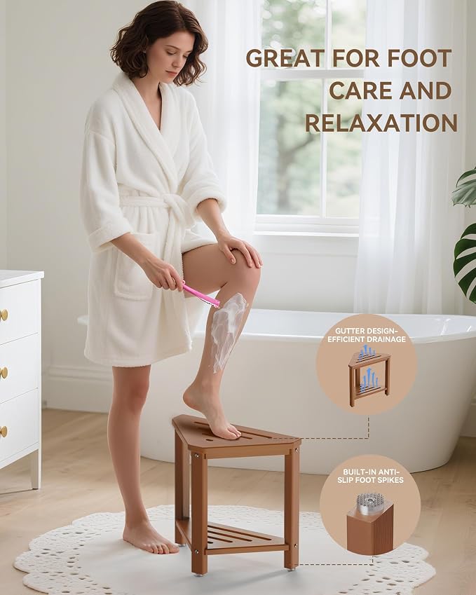 Teak Shower Foot Rest 15in, HDPE Waterproof Shower Stool - Image 3