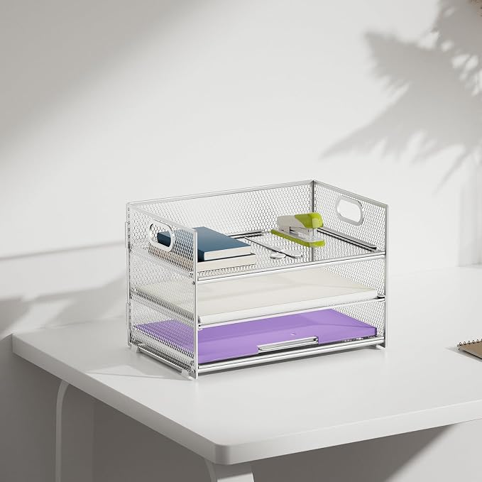 Marbrasse 3 Tier Paper Organizer Letter Tray, Mesh File Organizer - Image 6