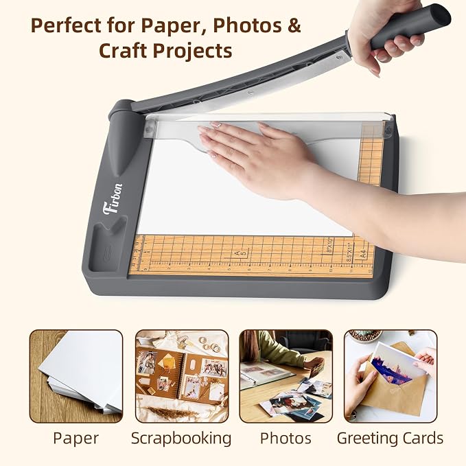 Firbon 12-Inch Wood Base Guillotine Paper Cutter, Heavy Duty 12-Sheet Capacity - Image 6