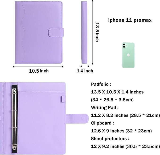 Wonderpool A4 PU Leather 3 & 4 Ring Holder Writing Portfolio Multi Document Case - Image 3