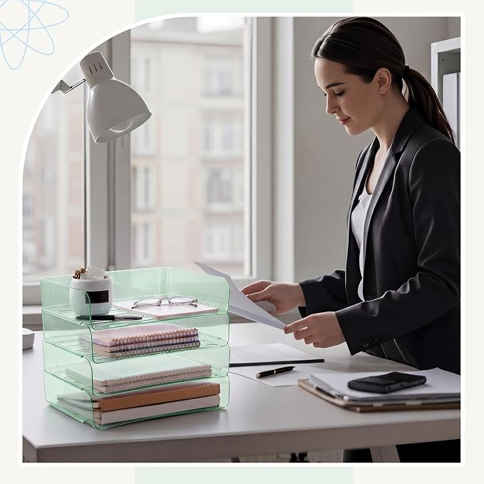 Harloon 4 Tier Clear Sage Green Acrylic Paper Organizer Letter Tray, Aesthetic - Image 7