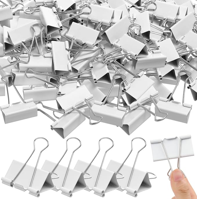 Jetec 100 Pack 1.6in/41mm White Metal Binder Clips Bulk Medium Reusable Fold by Jetec