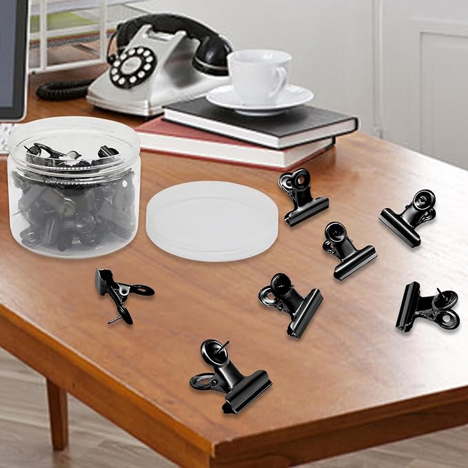 30Pcs Black Push Pins Metal Push Pin Clips, Pushpin Clip Bulldog Clip - Image 4