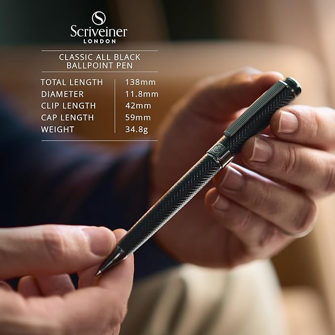 Scriveiner All Black Ballpoint Pen -Stunning Luxury All Metal Matt Black Pen - Image 4
