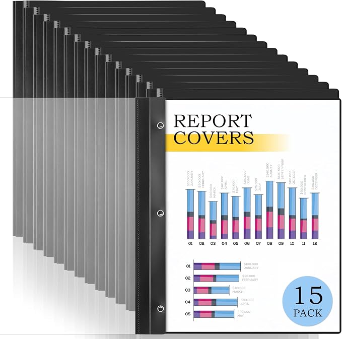 15 Pack Report Covers with 3-Prong Fasteners, Presentation Folders by COIDEA