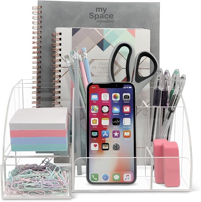 My Space Organizers Clear Acrylic Desk Oganizer, 9 Compartments, Office - Image 8