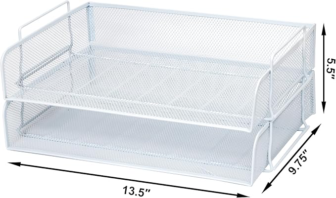 EASEPRES 2 Pack Stackable Desk Paper Tray, Metal Mesh Desktop Document Letter - Image 3