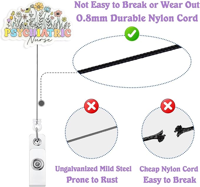 Cute Psychiatric Nurse Badge Reel Retractable, Elegant Floral Psych Nurse - Image 4