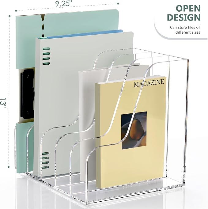 SANRUI Acrylic Desk Organizers, 5 Vertical Compartments A4 Folder Binder - Image 3