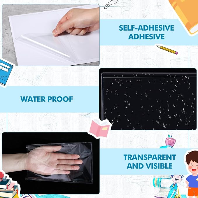 Outus 200 Pcs Self Adhesive Shop Ticket Holders Clear Plastic Sleeves Adhesive - Image 3