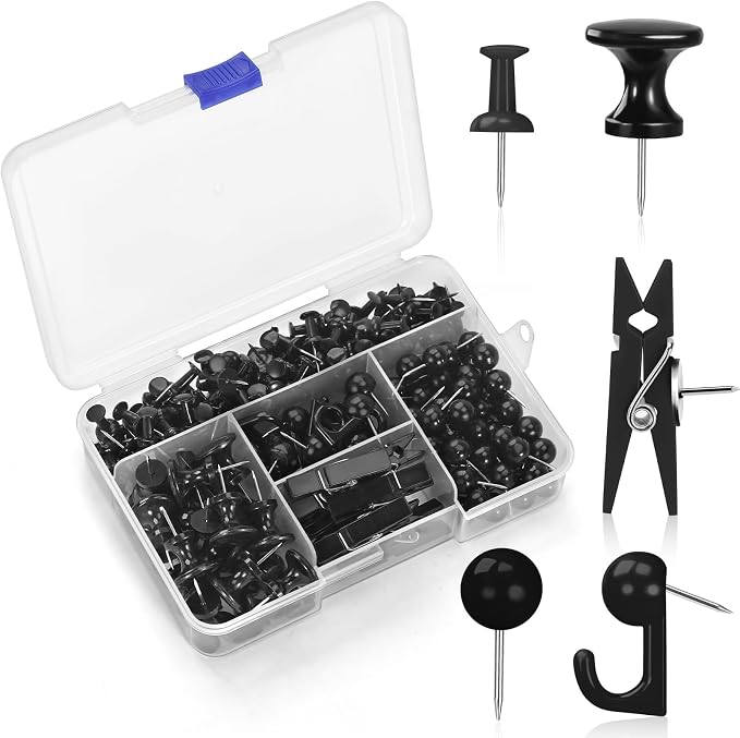 240Pcs Black Push Pins, 5 Style Thumb Tacks, Cork Board, Cork Board Accessories by GOOLADA