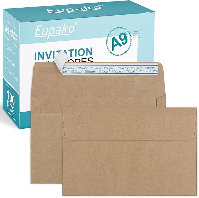 Eupako A9 Envelopes Sefl Seal 100 Pack, Invitations, Announcements, Baby Shower by Eupako