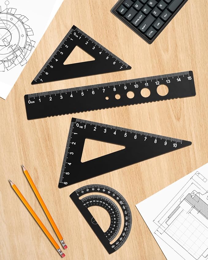 Honagu Triangular Ruler Set, 4 Pieces Aluminum Alloy Ruler, Metal Drafting Ruler - Image 5