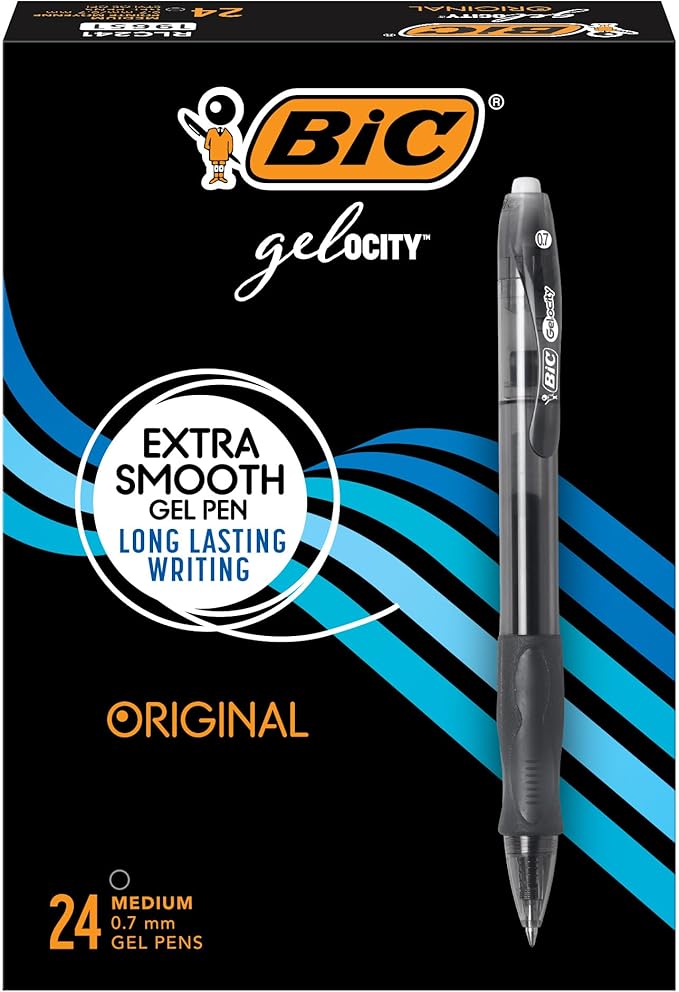 BIC Gelocity Original Black Gel Pens, Medium Point, 24-Count Pack, Retractable by BIC