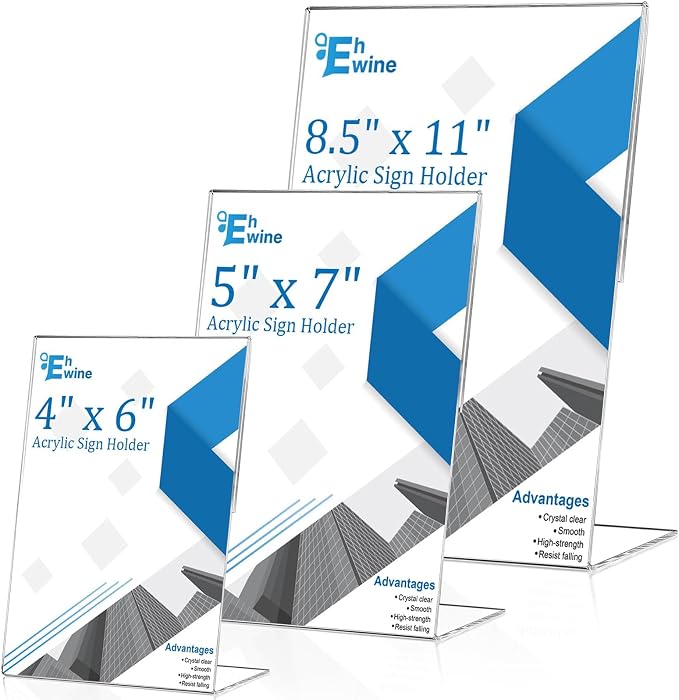EHWINE 6 Pack 5 x 7 Acrylic Sign Holder, Vertical Slanted Back Paper Holder - Image 6