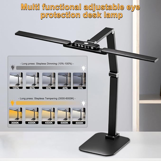 NUNET 24W LED Desk Lamp with 2-in-1 Weighted Base & Clamp, 26.8" Dual Monitor - Image 2