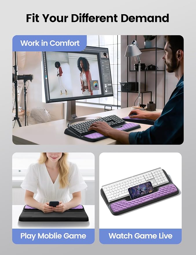 Vaydeer Keyboard Stand and Mouse Pad Set Wrist Rest, Computer Wrist Support Pad - Image 6