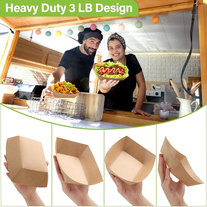 250 Pack 3lb Heavy Duty Kraft Leak Proof Paper Food Boats Disposable Nacho - Image 7