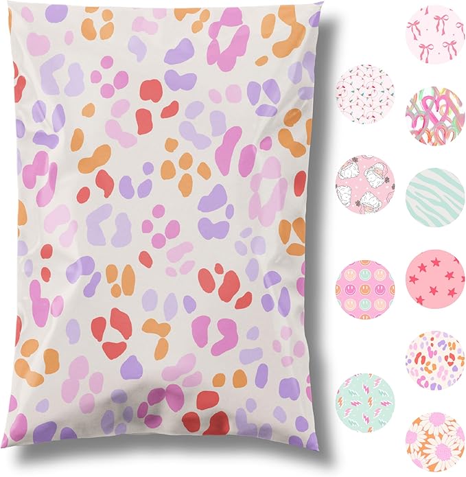 Pretty Package Store Designer Poly Mailers, Preppy Leopard, 100 Pack | Heavy by PrettyPackageStore