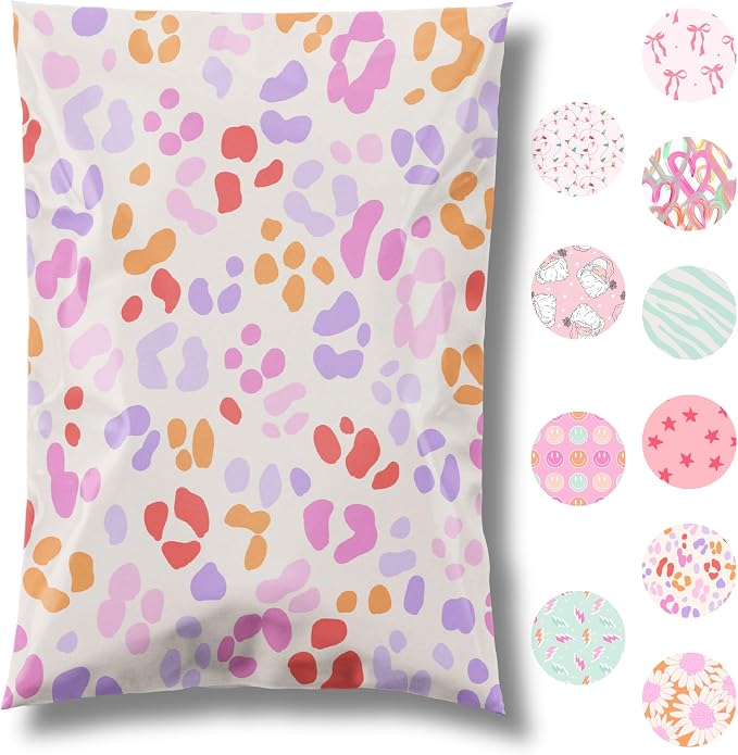 Pretty Package Store Poly Mailer 14.5x19, Preppy Leopard, 100 Pack | Heavy Duty by PrettyPackageStore