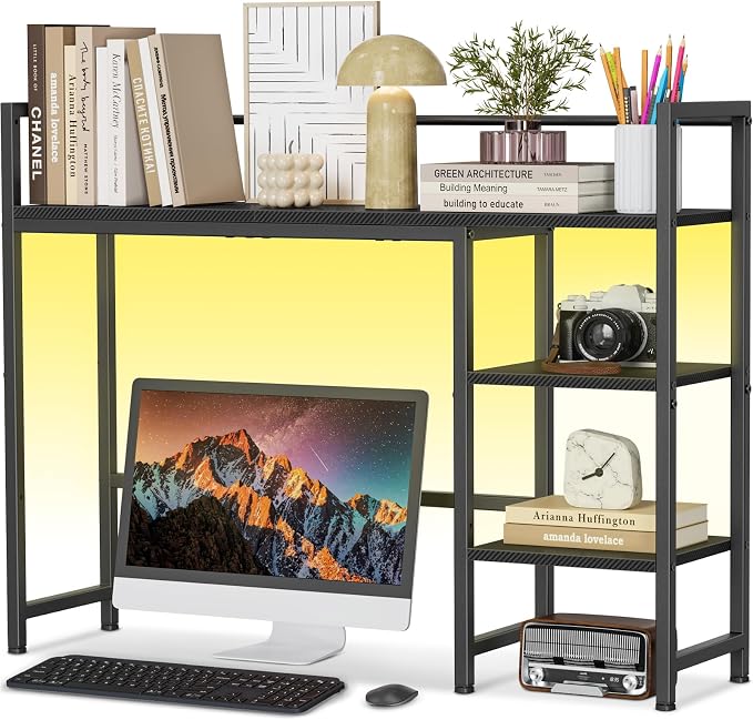 Snughome Desk Shelf with LED Strip, 38.6" Desktop Organizer Shelf, Desk Hutch by Snughome