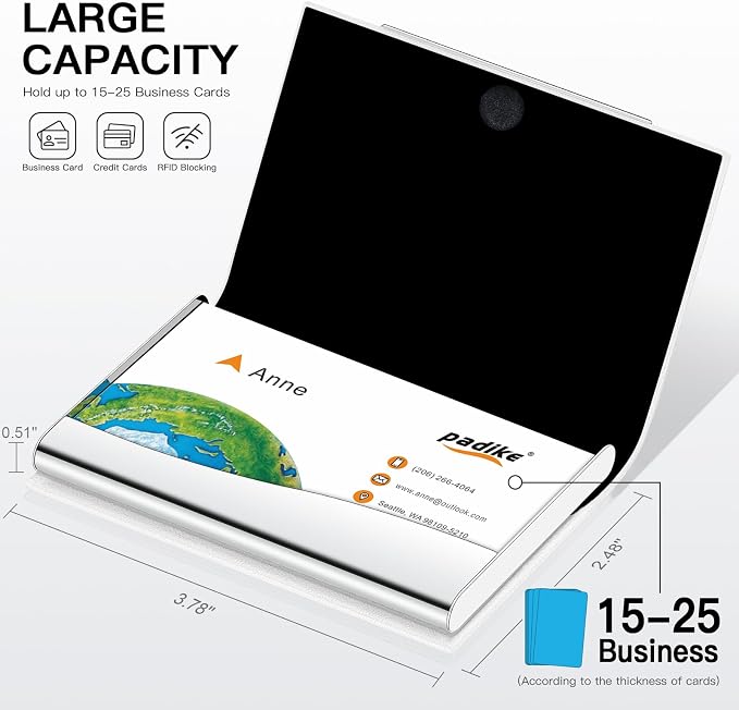 Padike Business Card Holder, Business Card Case Professional PU Leather & - Image 3