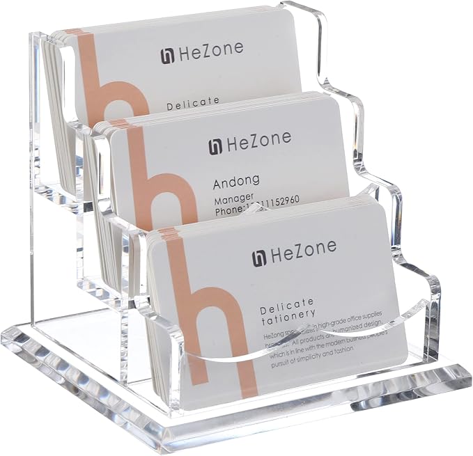 HeZone Business Card Holder for Desk 3 Slots 3 Tier, Cards Organizer for Women - Image 8