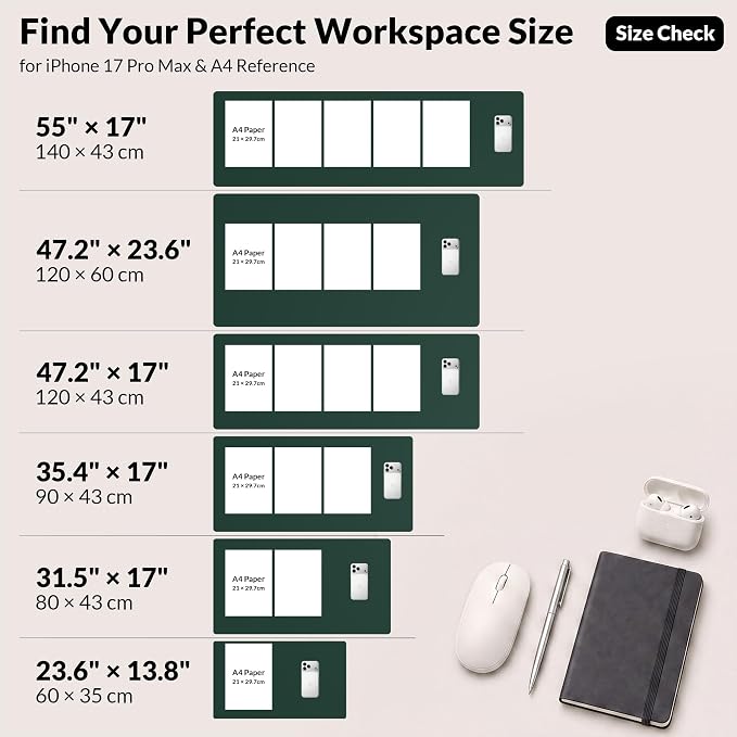 AFIING Cork Desk Mat, Dark Green, 23.6" x 13.7", Desk Pad Protector | - Image 7
