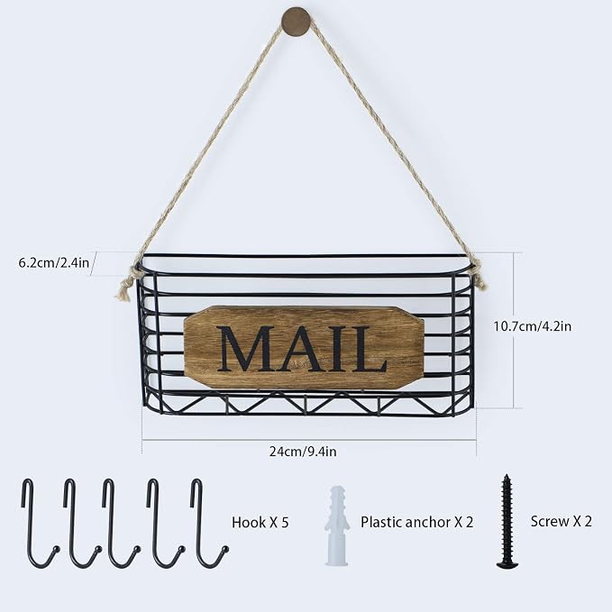 SRIWATANA Mail Organizer Wall Mount, Rustic Mail Holder Key Holder - Image 9