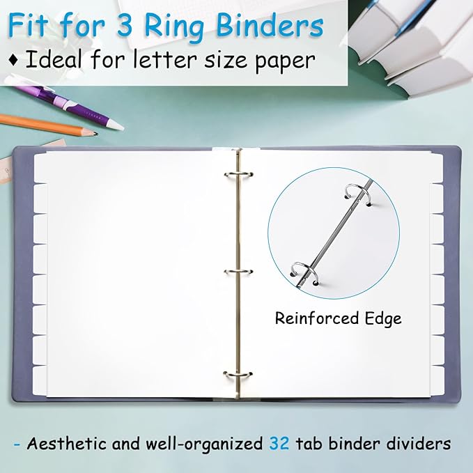 Binder Dividers for 3 Ring Binder, 1/8 Cut Tabs, Letter Size, Blank Write On - Image 5