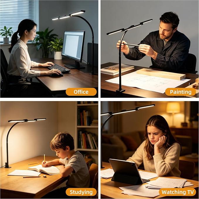 LED Desk Lamp with Clamp for Home Office, Triple Head Architect Desk Lamp for - Image 7