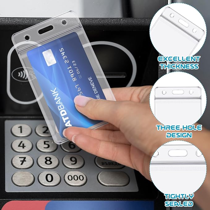 200 Pack Vertical ID Card Badge Holder Clear Plastic Sealable Waterproof Zip - Image 4