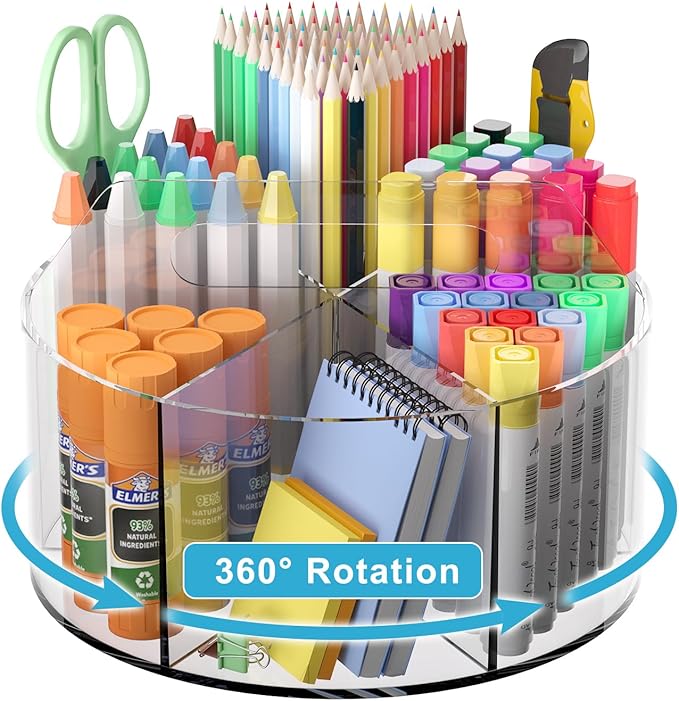 Rotating Markers Organizer for Kids, Acrylic Lazy Susan Organizers for Desks by Wawocs