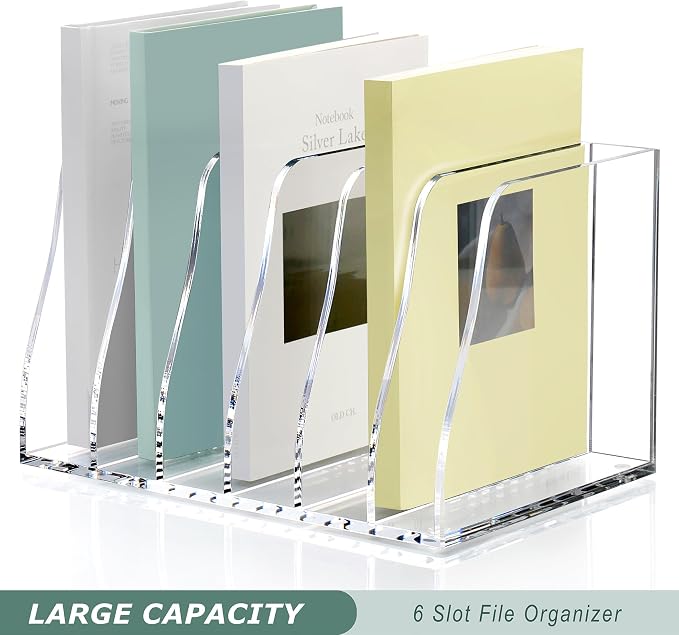 SANRUI Acrylic Magazine File Holder, 6 Vertical Compartments Desk Document - Image 4