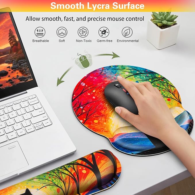 Mouse Pad with Wrist Rest Cute Black Cat Set, Qomolama 3-in-1 Wrist Support - Image 5
