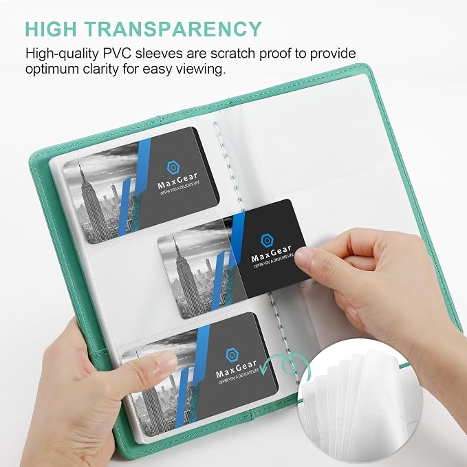 MaxGear Business Card Organizer Book, Holds 240 Cards, Turquoise | Portable PU - Image 2