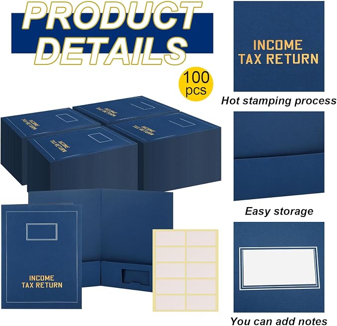 Kisston 100 Pcs Tax Return Folders Bulk 2 Pocket Gold Foil Stamped Income Tax - Image 3