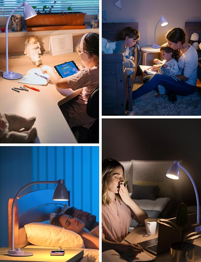 BOHON LED Desk Lamp with USB Charging Port, 3 Color Modes Dim, Lilac Purple | - Image 6