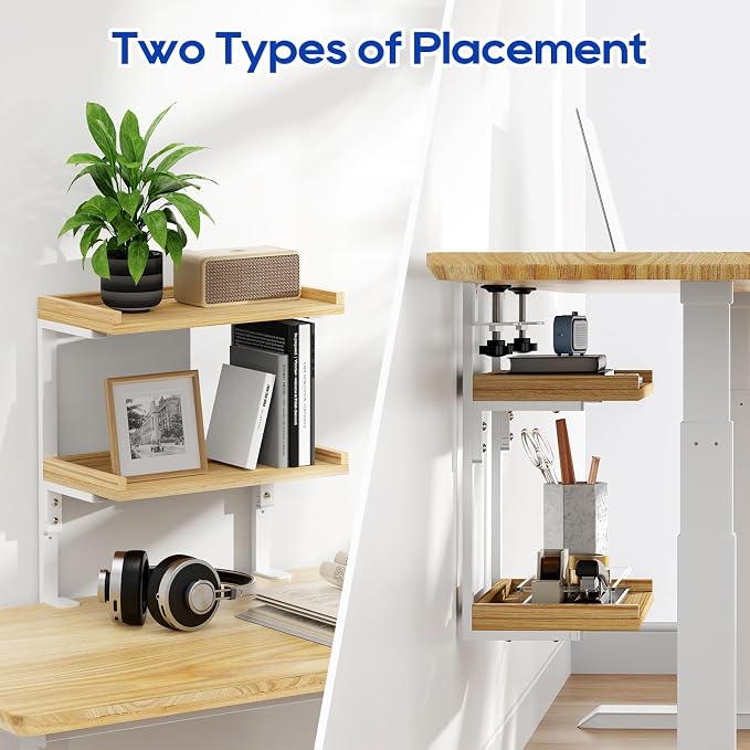 Clamp On Desk Shelf 2-Tier, 12.5 inch Wood Shelving Unit - Image 4