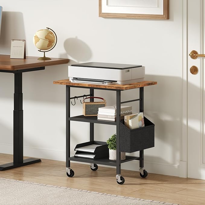 MAHANCRIS 3-Tier Printer Stand, Rolling Printer Table on Wheels, Industrial - Image 2