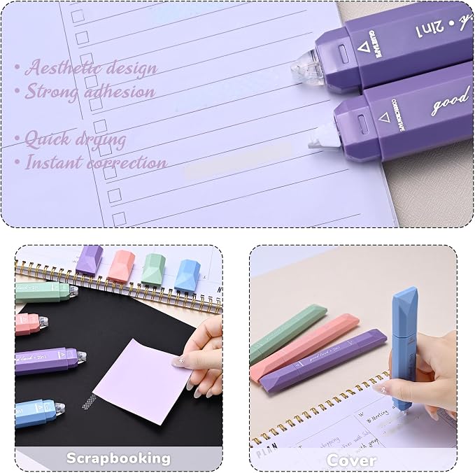 Temiary 4 Pcs 2 in 1 White Correction Tape and Double Sided Roller Set - Image 4
