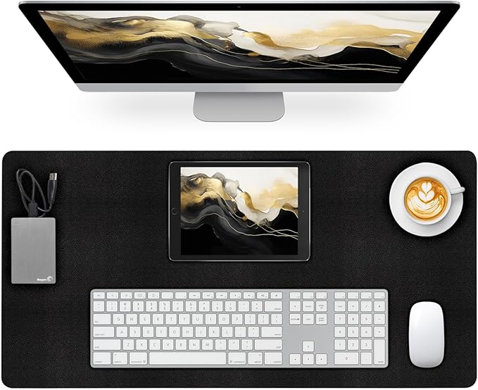 Leather Desk Pad Mat, Non-Slip Black Desk Mat, Large Mouse Pad by Meetcolor