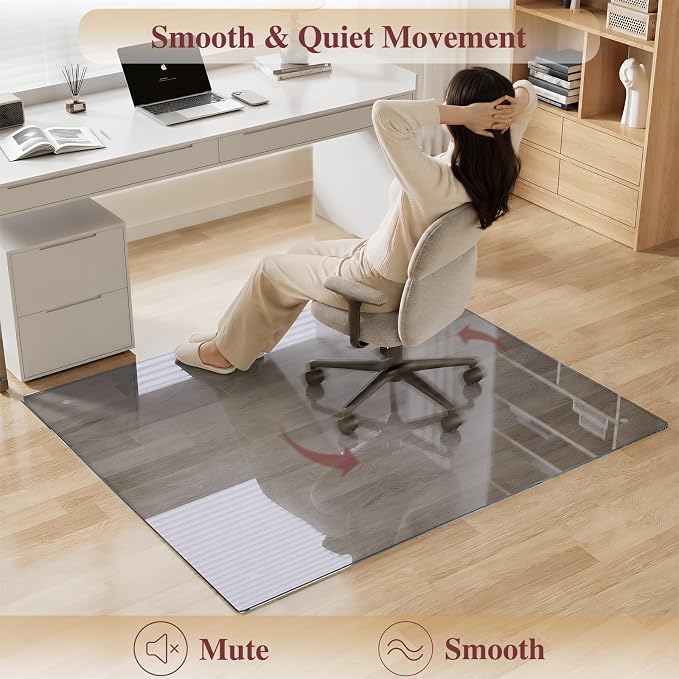 Tempered Glass Chair Mat, Hides Dirt/Fur Better, Noise-Free Gliding Shatterproof - Image 4