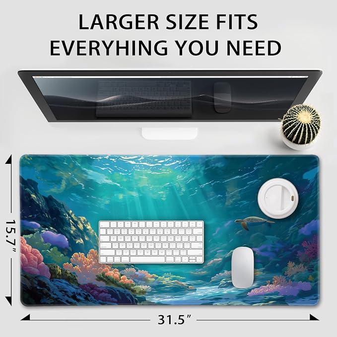 Sea Turtles Large Gaming Mouse Pad 31.5"x15.7"｜ Ocean Scene XXL Desk Mat - Image 4