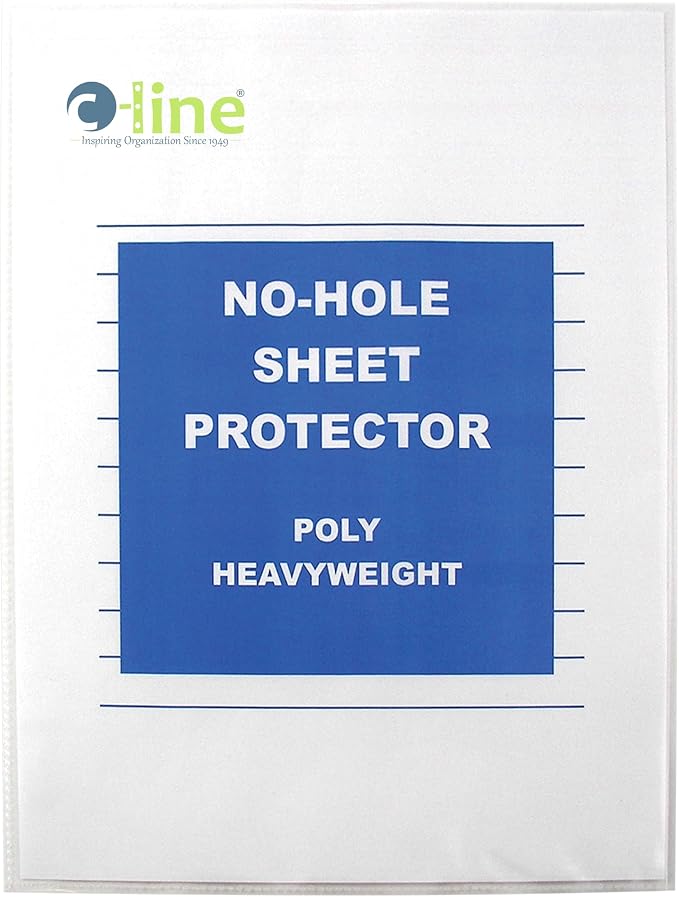 C-Line Top Loading Heavyweight Poly No-Hole Sheet Protectors, 8.5 x 11 Inches by C-Line