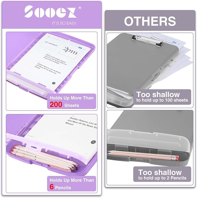 Sooez Clipboard with Storage, Clip Board 8.5 x 11 with Pen Holder, Plastic - Image 3