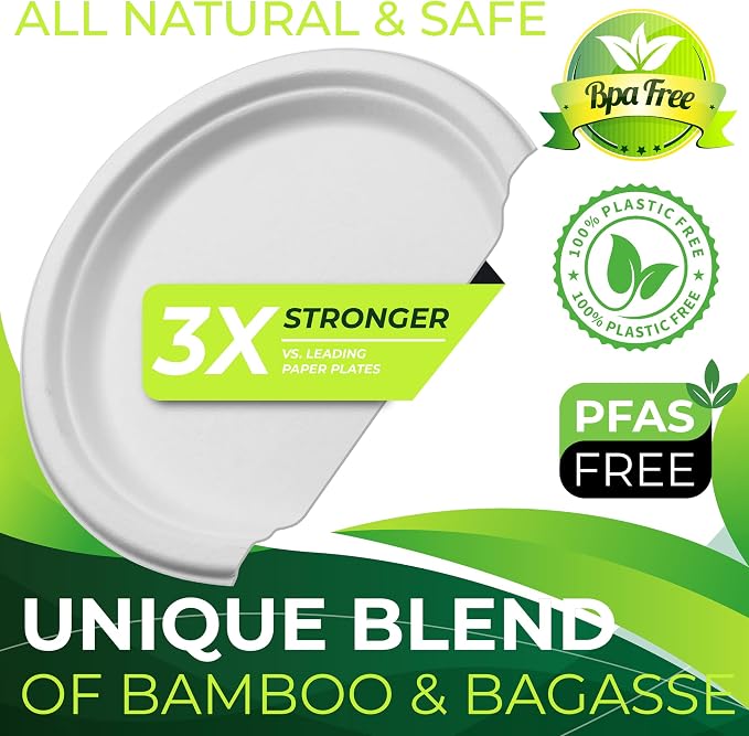 150pcs 100% Compostable Paper Plates, Heavy Duty, Eco Friendly, Biodegradable - Image 4