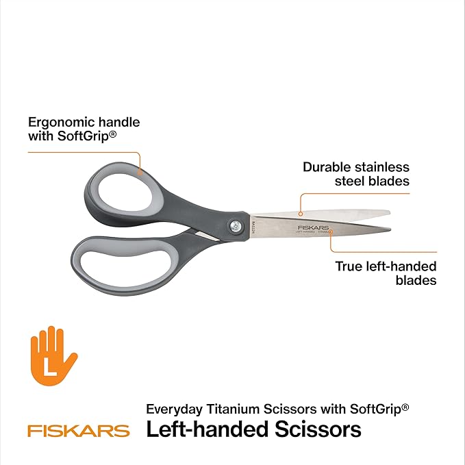 Fiskars 8” Left-Handed Titanium Scissors, SoftGrip Handle - Image 3